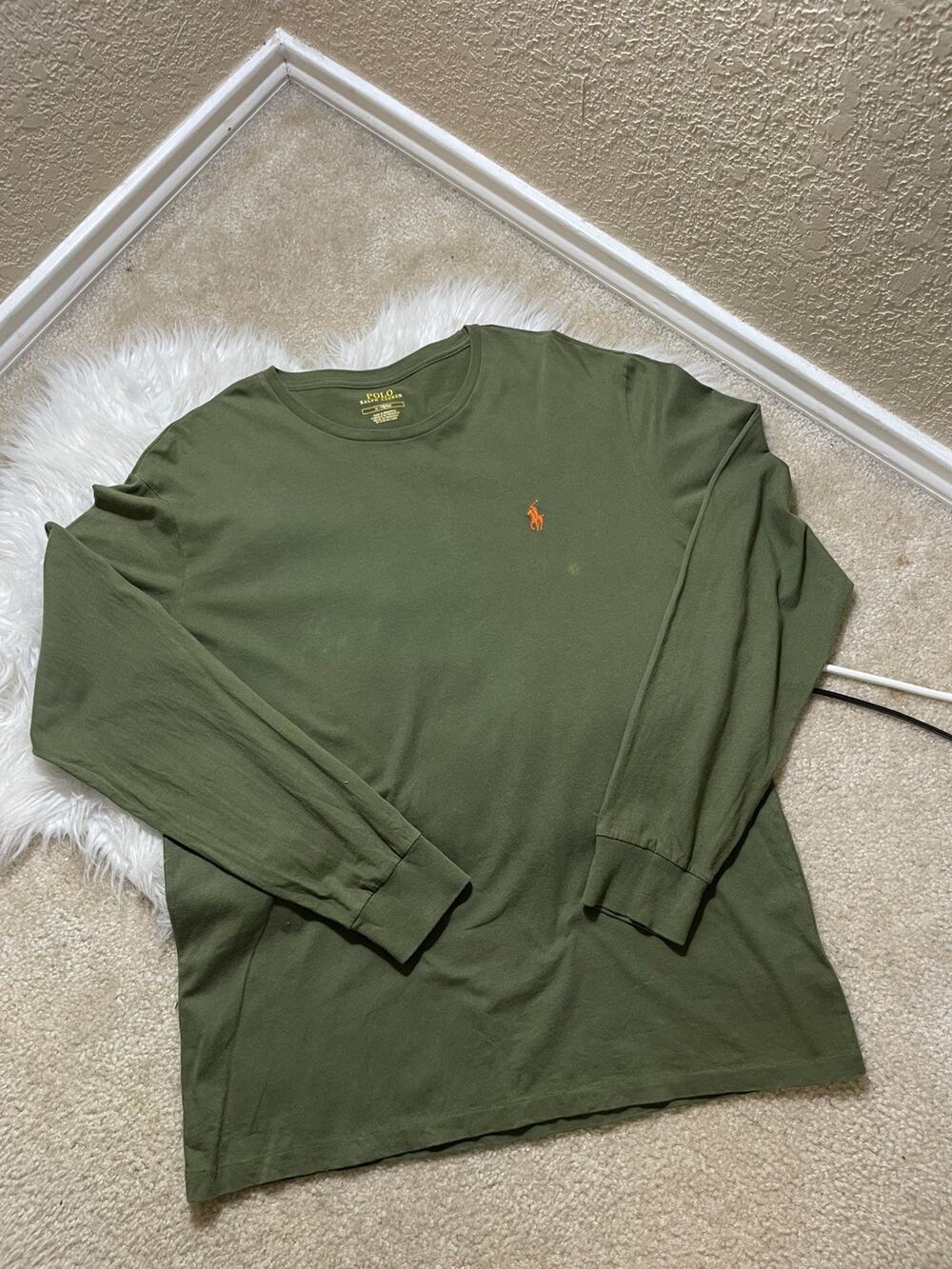 Polo Ralph Lauren Green Orange Pony Logo Short-Sleeve Activewear Shirt Men's M